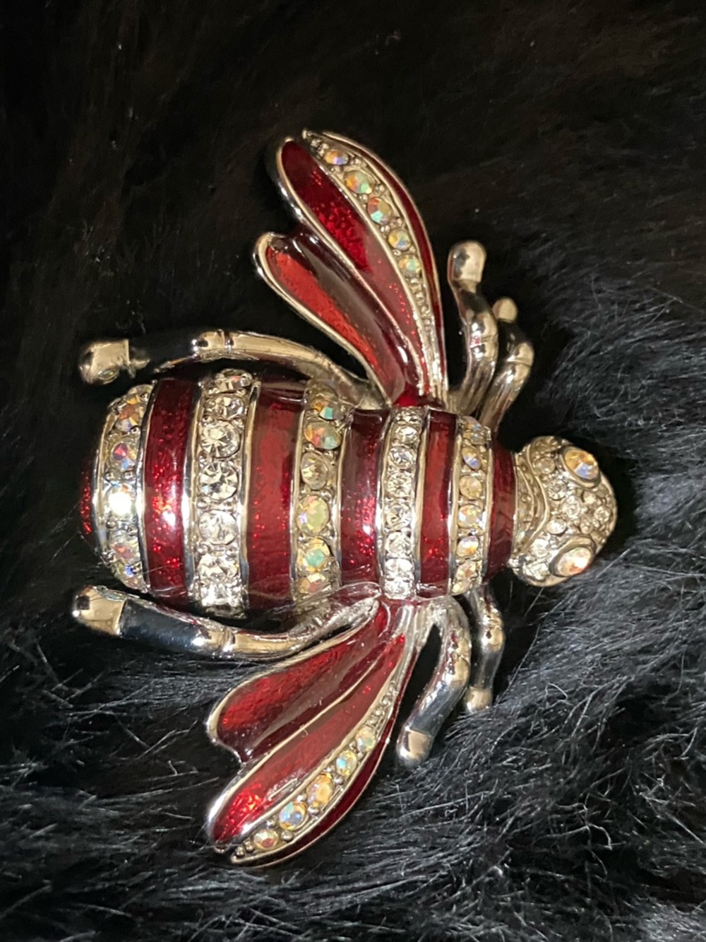 Red Rhinestone Bee Brooch Pin